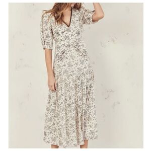 Loveshackfancy Dominique Dress Black White Floral Bow Print Swiss Dot Size XS